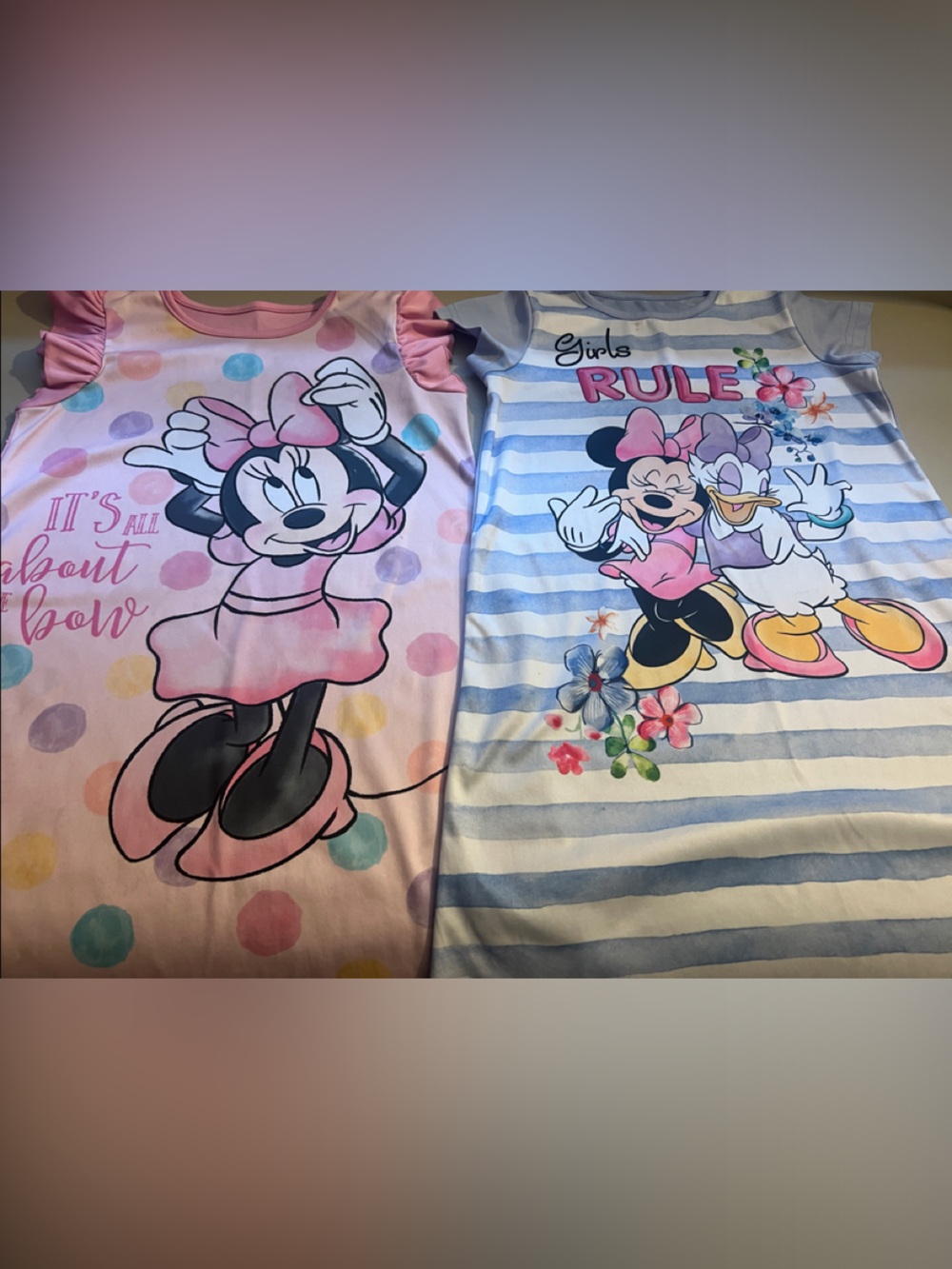 Disney Minnie Mouse Girls' Pink & Light Blue Cotton Nightgowns Set